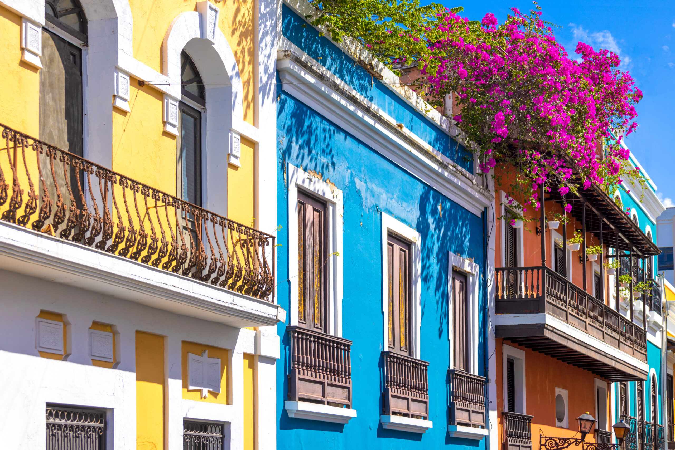 Puerto Rico colorful colonial architecture in historic city center